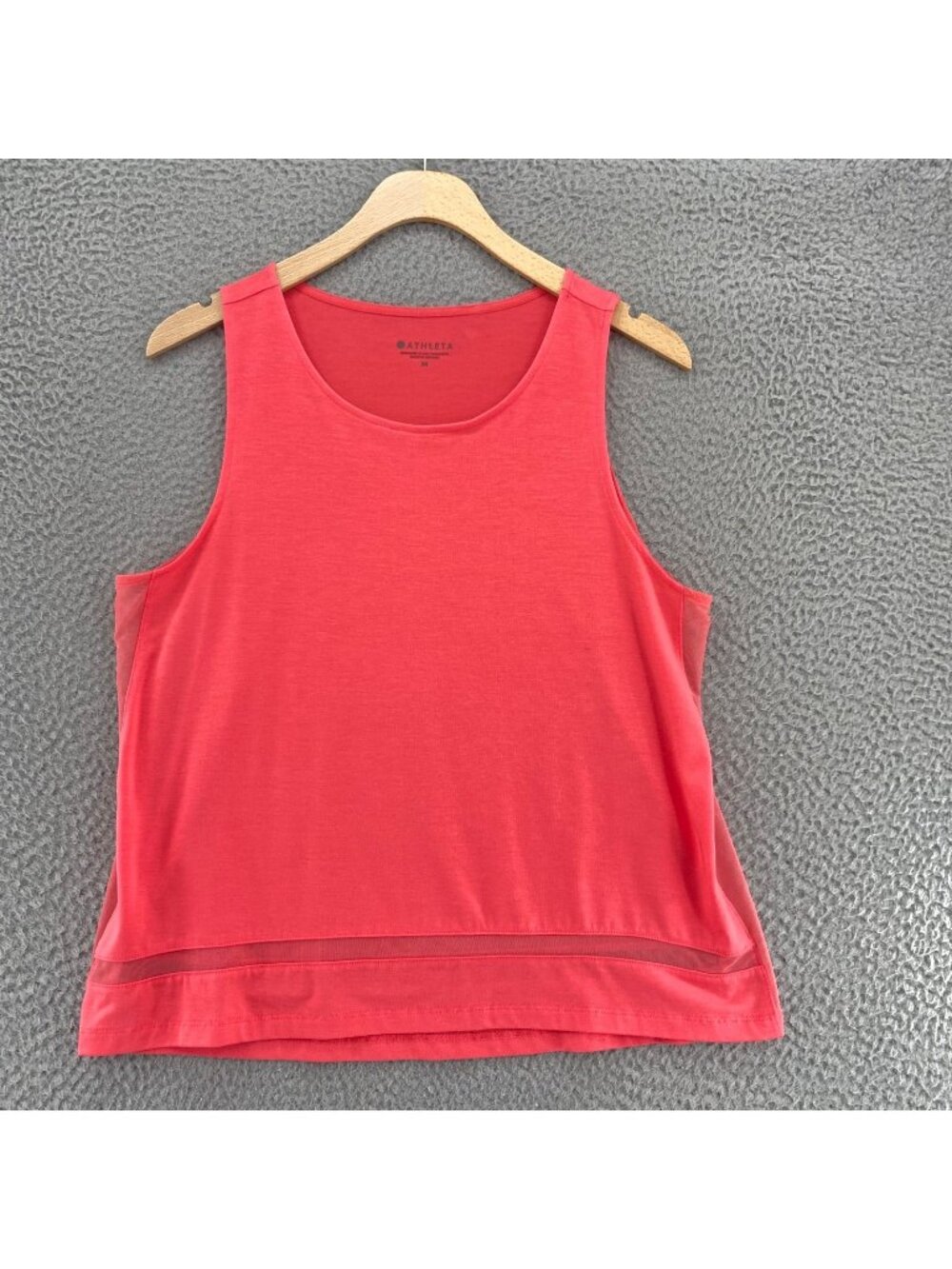 Athleta Top Womens Medium Coral Tank Scoop Neck Mesh Cutout Sides Stretch Knit